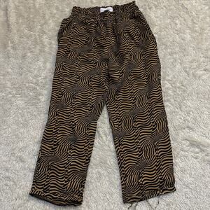 Maria Stanley Kheller Trouser Pull On Pants Elastic Waist Black Tan